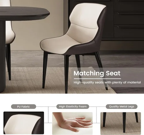Vista 8 de Mesa de comedor ovalada de 63 pulgadas para 2-6 personas, mesa de cocina negra moderna, mesa de comedor rectangular de lujo, mesa de comedor