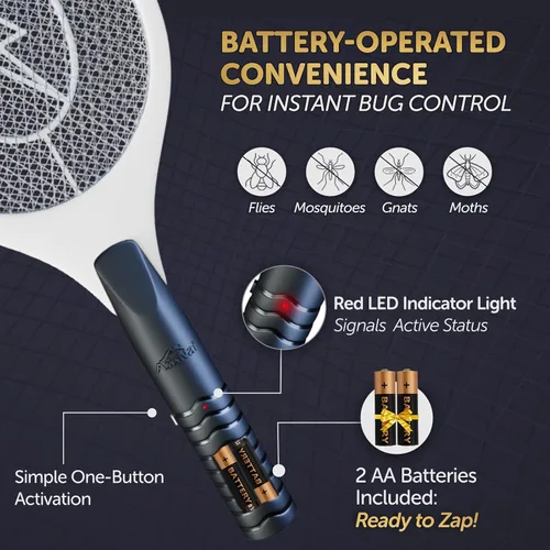 Vista 6 de Raqueta matamoscas eléctrico para mosquitos, moscas e insectos voladores, matamoscas de mano de 18 pulgadas para uso en interiores y exteriores, 2