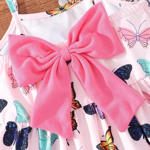 Vista 6 de Vestido de verano para niños pequeños, con tirantes delgados, sin espalda, con lazo, para cumpleaños, playa, vestido de playa A-Butterfly