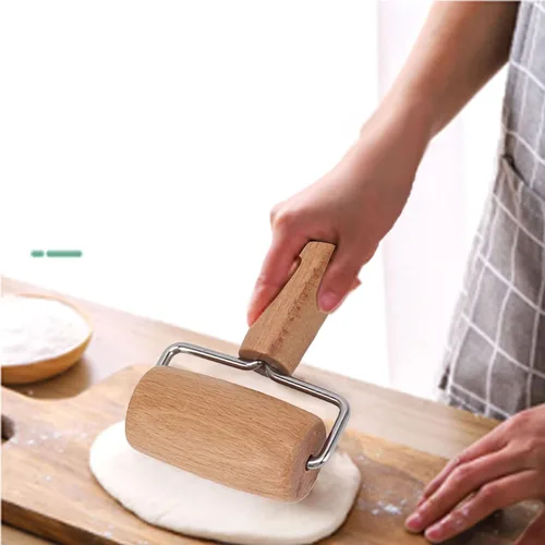 Vista 2 de Rodillo de madera, rodillo de molienda antiadherente para panadero, grosor uniforme, rodillo de masa de madera, rodillo de masa de pizza, rodillo