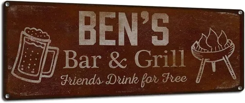Vista 56 de Adam's Bar and Grill Friends Drink for Free, cartel de aluminio de 5.75 x 15.5 pulgadas, accesorios personalizados para bar y decoración de pared