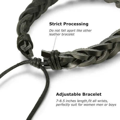 Vista 4 de Jstyle 12Pcs Braided Bracelet for Men Beaded Bracelets Wrap Leather Wooden Bracelets Adjustable