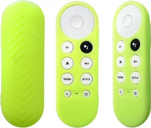 Vista 4 de Paquete de 2 fundas de silicona brillantes para Chromecast Google TV Remote Verde resplandor + azul brillante