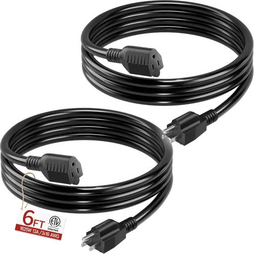 Vista 38 de Cable de extensión corto de 16/3 de 1 pie, cable de extensión negro flexible y duradero, cable de alimentación de 3 clavijas para interiores