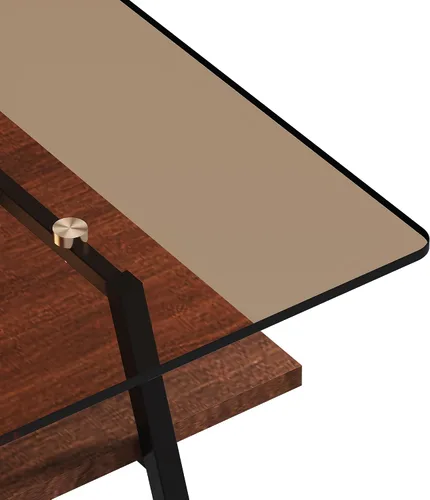 Vista 9 de IANIYA - Mesa de centro moderna de cristal, mesa de centro pequeña de mediados de siglo, mesa de centro para sala de estar con estantes de madera