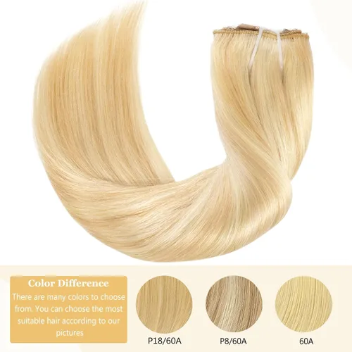 Vista 5 de Anrosa Extensiones de cabello con alambre invisible con alambre transparente, 18 rubio ceniza con reflejos 60 rubio blanco de 16 pulgadas