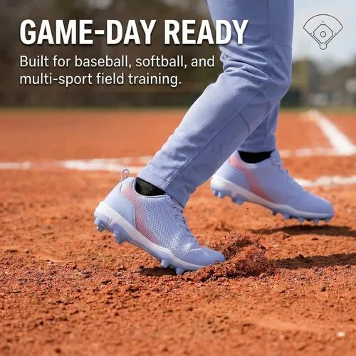 Vista 8 de Tacos de béisbol para hombre, tacos de goma moldeados, zapatos de sóftbol para hombre, césped y campos de tierra