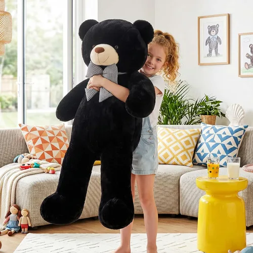 Vista 7 de IKASA Oso de Peluche Gigante Animal de Peluche Juguete de Felpa, 47 pulgadas Grande Lindo Jumbo Juguetes Suaves, Enorme Gran Esponjoso Gordo Negro