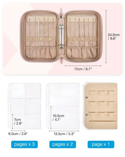 Vista 4 de BAGSMART Estuche organizador de viaje de joyería para el hogar, organizador de joyas, carpetas de anillos, bolsas de joyería, rollos de joyas