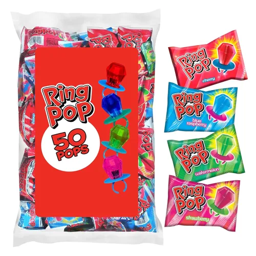 Vista 9 de Ring Pop - Paquete variado de piruletas individuales envueltas para el regreso a clases a granel – 20 piruletas con sabores surtidos – Dulces