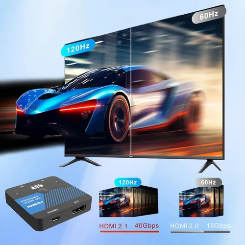 Vista 3 de 8K HDMI Switch 2 en 1 salida 4K @120Hz HDMI Switcher Soporte HDR10+, Dolby Vision, VRR, ALLM