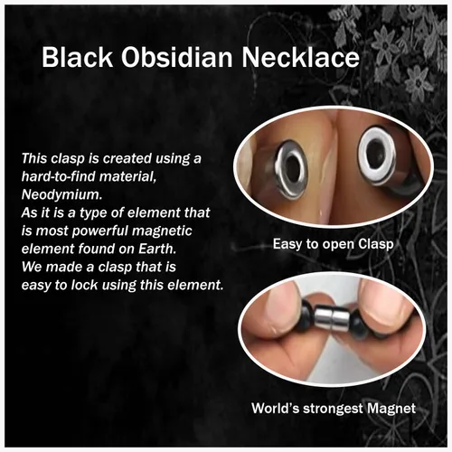 Vista 3 de Collar de cristal de obsidiana negra hecho a mano, collar de cuentas de piedras preciosas naturales auténticas, curación, protección, talismán mala