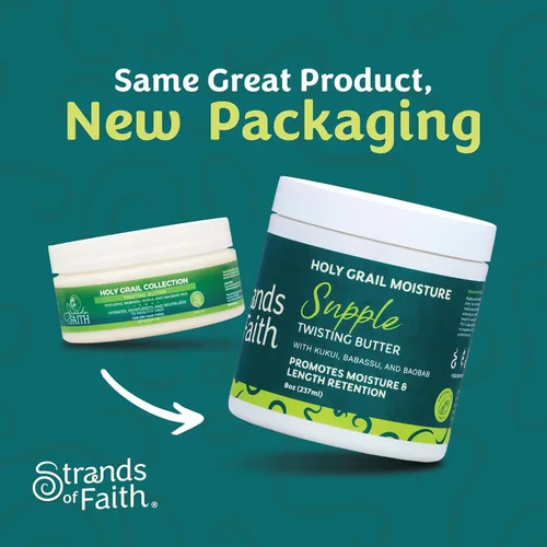 Vista 3 de Strands of Faith Mantequilla hidratante y flexible Colección Holy Grail Incluye aceite de babassu, kukui y baobab Hidrata y revitaliza para un