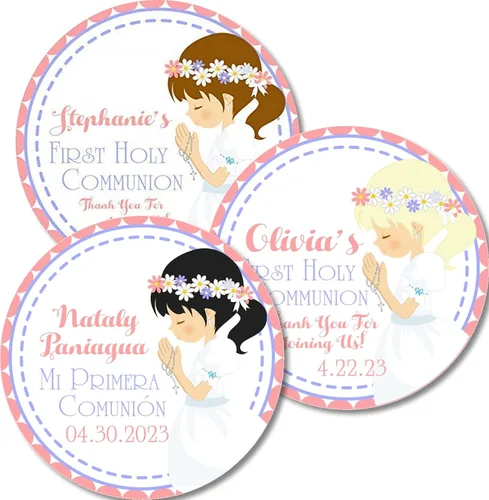 Vista 4 de Calcomanías de primera comunión para niñas, calcomanías de comunión de hermanas, calcomanías de comunión de gemelos para niñas, calcomanías
