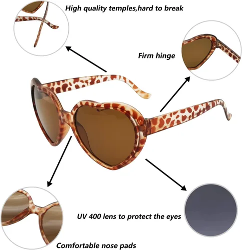 Vista 4 de Gafas de sol en forma de corazón para mujer, gafas de corazón de moda, lindas gafas de sol retro, Taylor Cupid Party