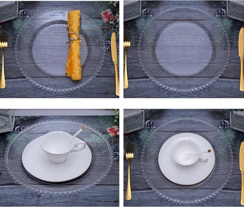 Vista 5 de Platos de carga de acrílico transparente de 33 cm, juego de 10 piezas, redondos para mesa, decoración para bodas, fiestas, eventos
