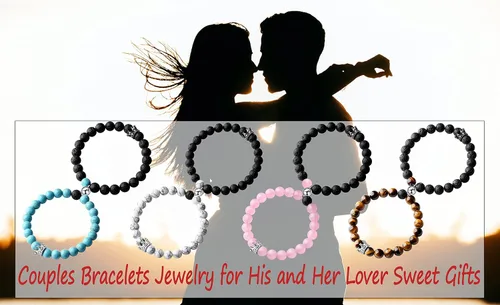 Vista 5 de MAIBAOTA Pulseras para parejas, pulsera a juego, pulsera para él y ella, joyería de pareja para regalos de Navidad y San Valentín