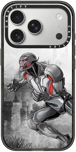 Vista 17 de CASETiFY Impact - Funda para iPhone 13 Mini [Marvel Colab / protección contra caídas de 8.2 pies/Magsafe] - Capitán América VS - Negro transparente