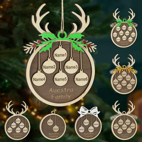 Vista 13 de Adornos de Navidad personalizados, familia de 1 nombre, adornos de Navidad de madera personalizados, decoración personalizada, decoración de árbol