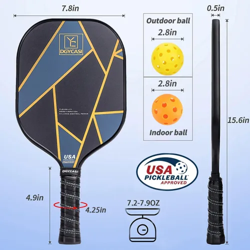 Vista 3 de YC DGYCASI Juego de 2 palas de pickleball aprobadas por USAPA, juego de pickleball de superficie de fibra de carbono, raquetas ligeras