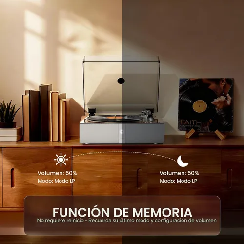 Vista 7 de 1 BY ONE Tocadiscos totalmente automático, tocadiscos de vinilo todo en uno con función de repetición automática, control remoto, altavoces