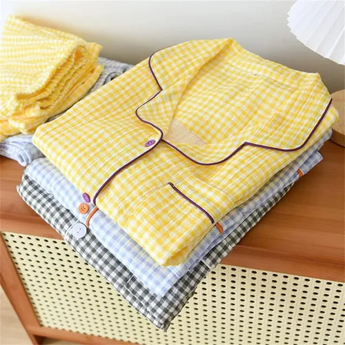 Vista 5 de Shanghai Story Camisón de algodón para parejas Ropa de dormir de manga larga Ropa de dormir Casual Check Print PJS