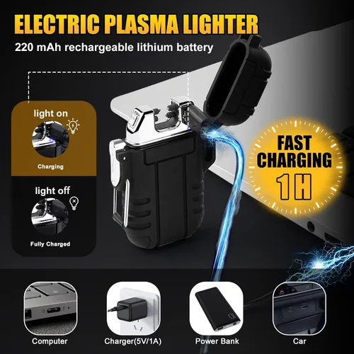 Vista 4 de LcFun 2 Pack Encendedor impermeable para exteriores, equipo de caza, encendedor eléctrico a prueba de viento recargable por USB, encendedor