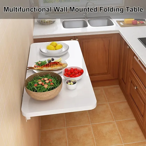 Vista 3 de Mesa plegable para montar en la pared, mesa de trabajo plegable, mesa plegable para lavandería, mesa de pared estable y resistente para Blanco