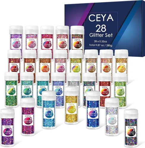 Vista 44 de Ceya Brillantina gruesa holográfica, 1 libra/16 onzas, oro diamante a granel, purpurina mixta gruesa y fina embotellada con lentejuelas metálicas