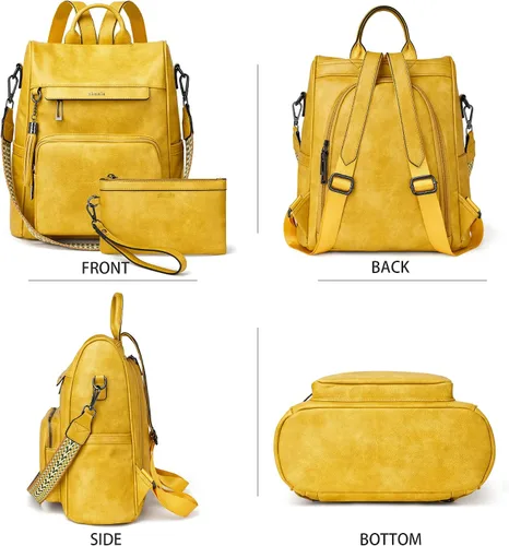 Vista 2 de Shrrie - Mochila de cuero antirrobo, mochila de viaje para mujer, bolsa de hombro para mujer