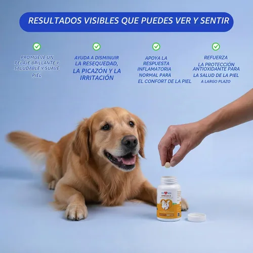 Vista 2 de Aceite de pescado Omega 3 para perros, 120 tabletas masticables - con Omega 3, 6 y 9, vitamina E para el desprendimiento de perros, picazón, piel