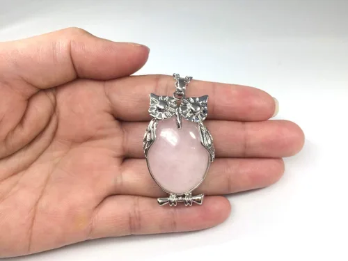 Vista 2 de 1pc Real Natural Gemstone Good Luck Owl Pendant Necklace Healing Crystal Stone Quartz Reiki Chakra Energy Rock 18 Inch Chain Jewelry Women Girls Men