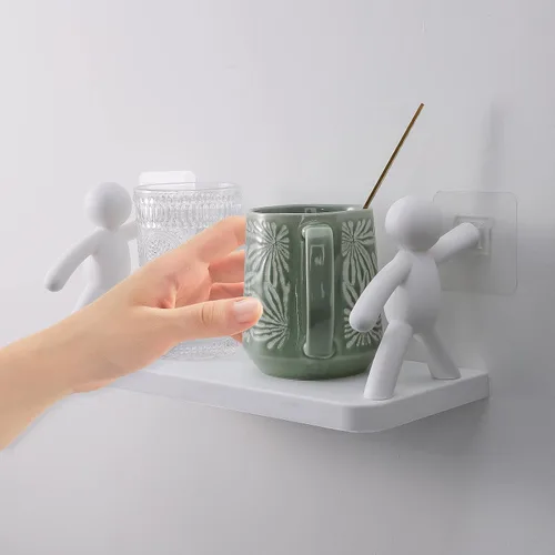 Vista 9 de TITA-DONG Paquete de 2 estantes flotantes de pared de baño con bonita muñeca, estante colgante de pared de villano, estante de almacenamiento