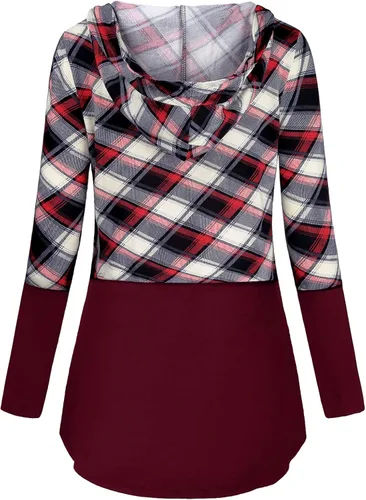Vista 3 de QUINEE sudadera con capucha para mujer de manga larga a cuadros, bloque