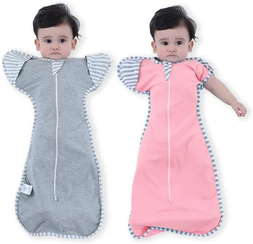 Vista 11 de Bycc Bynn Paquete de 2 sacos de dormir con manga alta, transición a saco de dormir portátil sin brazos para bebé pacify, Azul + Gris