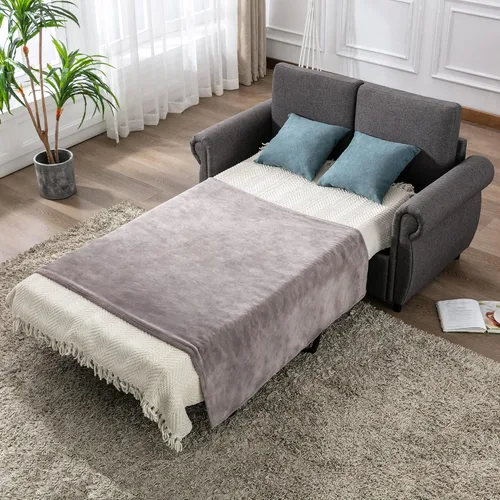 Vista 22 de Sofá cama convertible de terciopelo con respaldo ajustable y enchufe USB, sofá cama extraíble multiposición tamaño individual con 2 almohadas