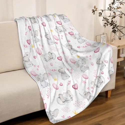 Vista 2 de Manta de elefante con globos, manta de franela súper suave y ligera para niños, adultos, adecuada para sofá, cama, campamento, viajes, todas