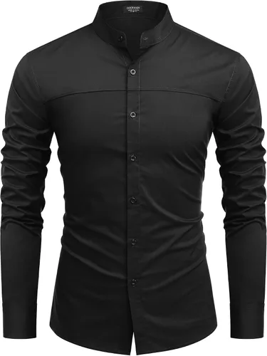 Vista 2 de COOFANDY Men's Muscle Fit Dress Shirts Banded Collar Long Sleeve Casual Button Down Shirts