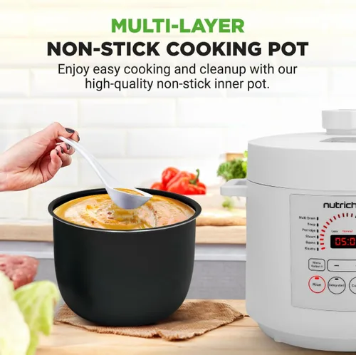 Vista 5 de NutriChef Olla a Presión Eléctrica de 6 Cuartos Olla a Presión Digital de Mostrador de 12 Funciones Tiempo y Temperatura Ajustables Función