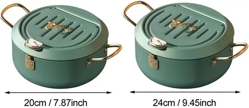 Vista 7 de Freidora de 9.4 in con tapa con bisagras, escurridor de aceite, control de temperatura ajustable, perfecta para cocinas de inducción, estufas