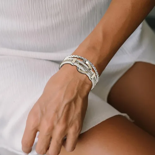 Vista 3 de Long tiantian Pulsera de cuero con corazón de 2 capas apilable con cierre de diamantes de imitación, joyería bohemia regalo para mujer