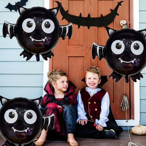 Vista 3 de Globos de murciélago para Halloween, globos de aluminio para fiestas temáticas de murciélagos, suministros de decoración de Halloween, cumpleaños