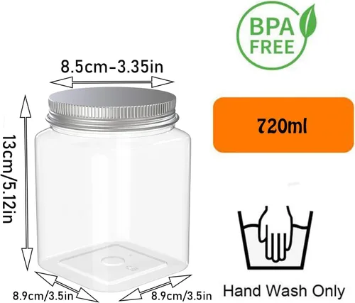 Vista 3 de Paquete de 2 tarros de plástico transparente de 24 onzas, recipientes de almacenamiento de cocina recargables, para cocina y hogar, tapa de aluminio.