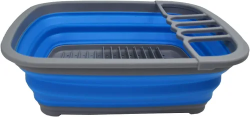 Vista 6 de SAMMART Escurridor de platos de plástico plegable de 8 litros (2.11 galones), estante de secado plegable, organizador de vajilla portátil, ahorro