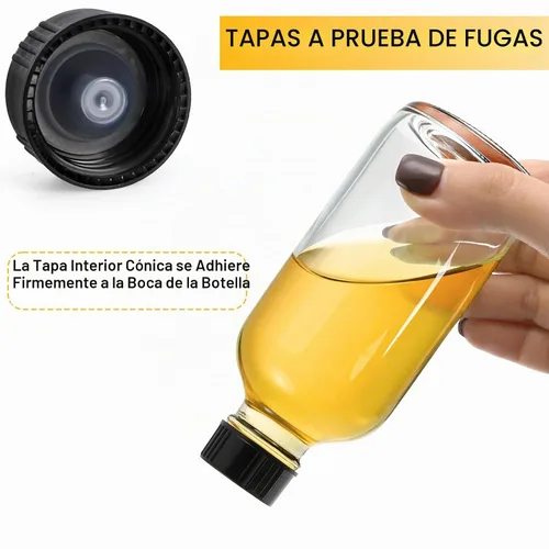 Vista 3 de Bekith Paquete de 24 botellas redondas Boston transparentes con tapa de cono de polietileno negro, botellas de vidrio transparente de 4 onzas