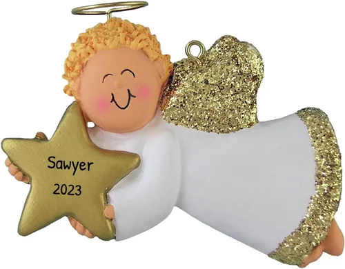 Vista 6 de Adorno de ángel personalizado 2025 – Reloj de adorno de ángel bebé de oso marrón, adornos de bebé de Navidad al aire libre para alas de árbol