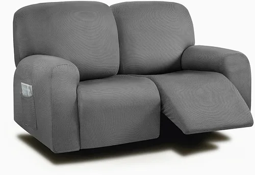 Vista 23 de ULTICOR Fundas para sofá reclinable de 8 piezas, fundas elásticas con hilo teñido para sofá reclinable de 3 cojines, gruesas, suaves y lavables Gris