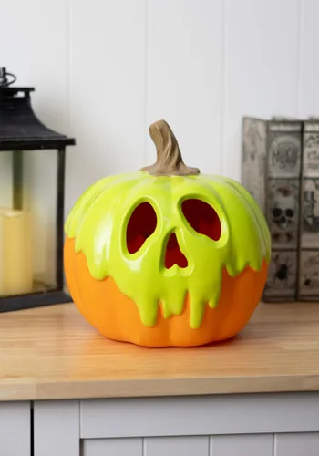 Vista 2 de Adorno de Calabaza Iluminada de Manzana Envenenada de 9 Pulgadas Multicolor