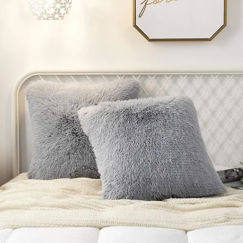 Vista 25 de Juego de 2 fundas de almohada estándar de piel sintética de terciopelo suave, fundas de almohada decorativas con cierre de cremallera