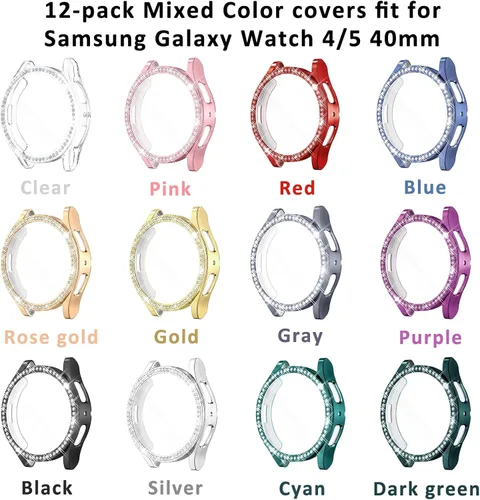 Vista 5 de RICHONE Compatible con Samsung Galaxy Watch 5 y Watch 4 y FE 40 mm Protector de pantalla Estuches de strass, Accesorios de cubiertas protectoras
